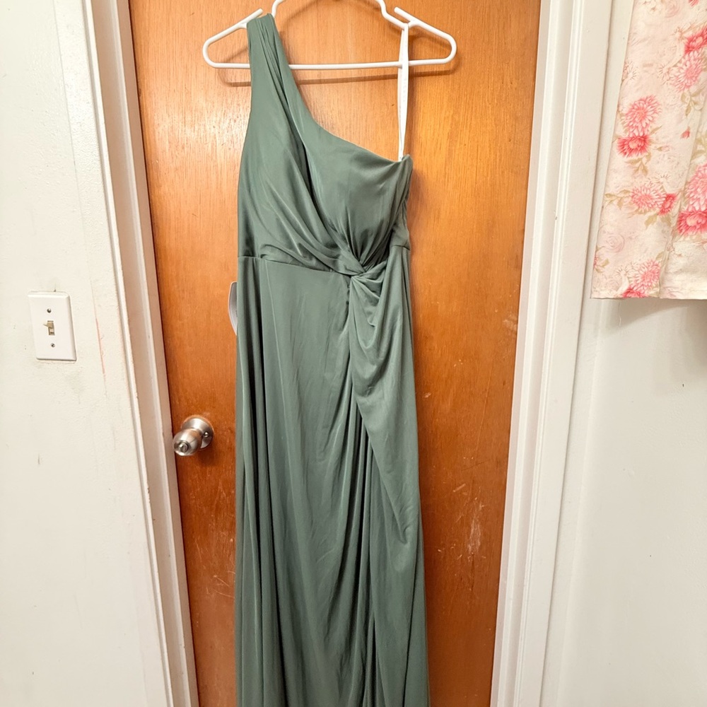 Azazie Asymmetrical One-Shoulder Dress in Sage